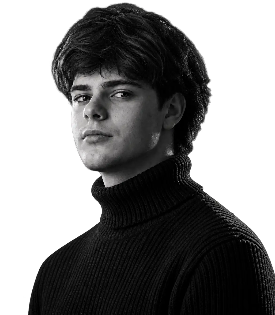 Black-and-white portrait of the AutomationsGoFar founder in a dark turtleneck