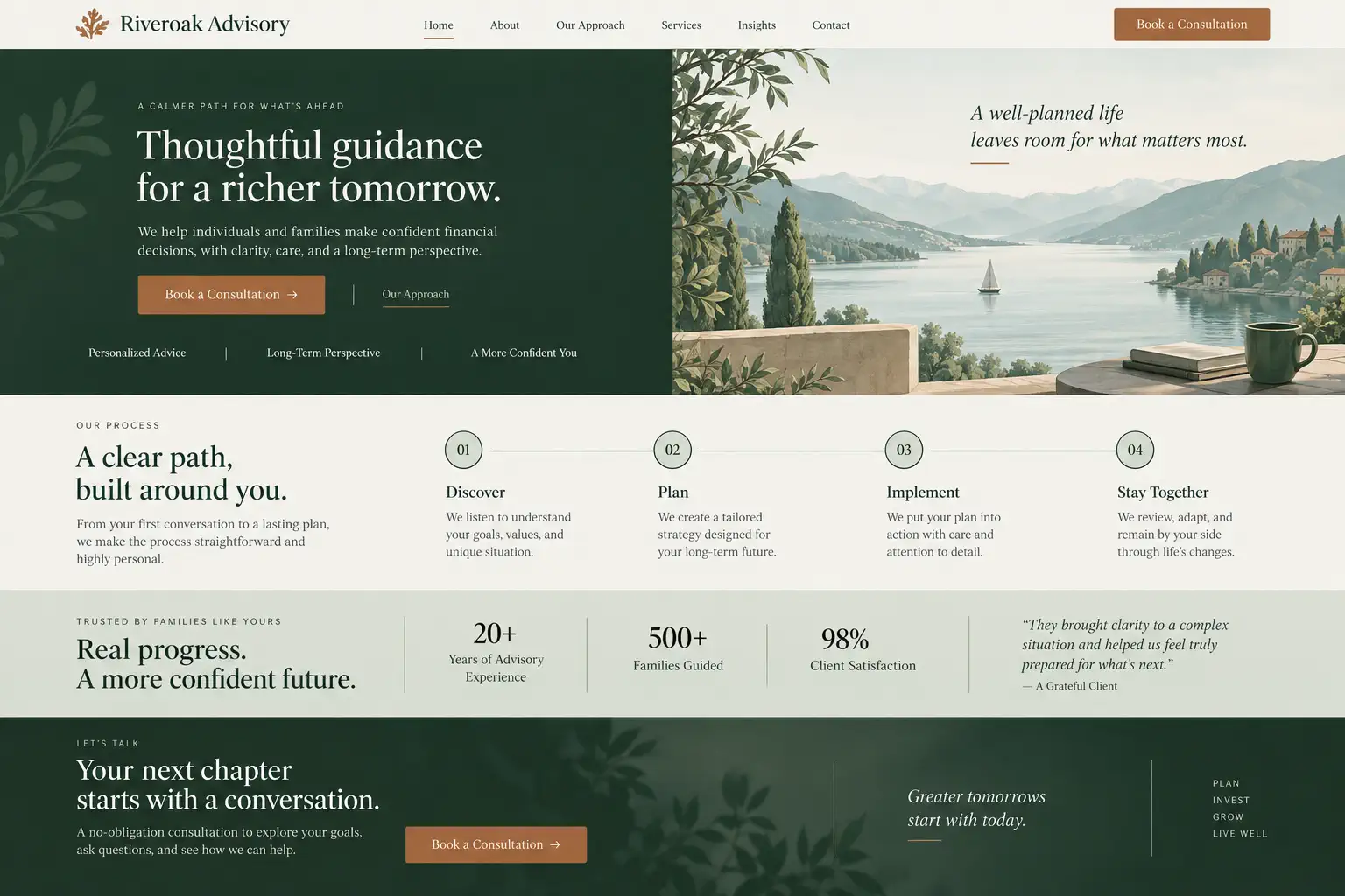 Financial advisory website concept.