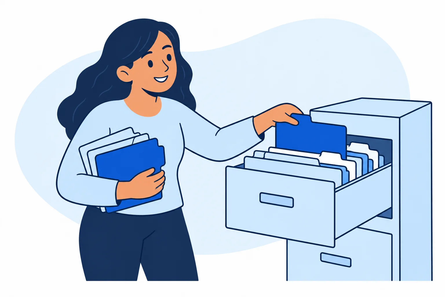A person organizing information into folders