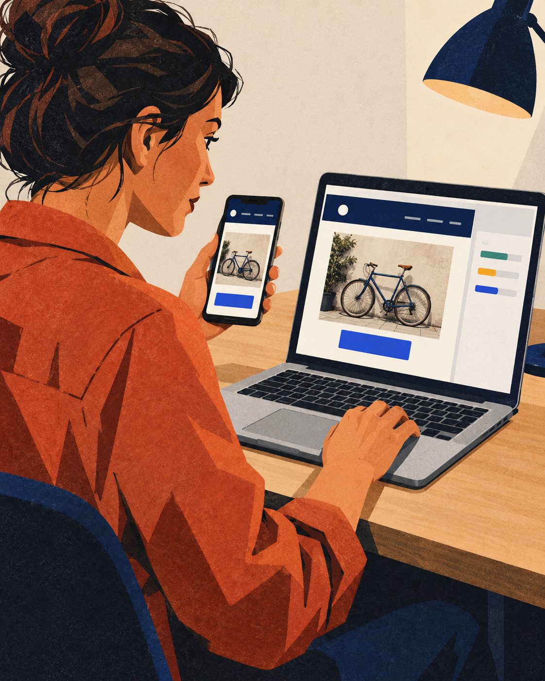Website being reviewed on a phone and laptop