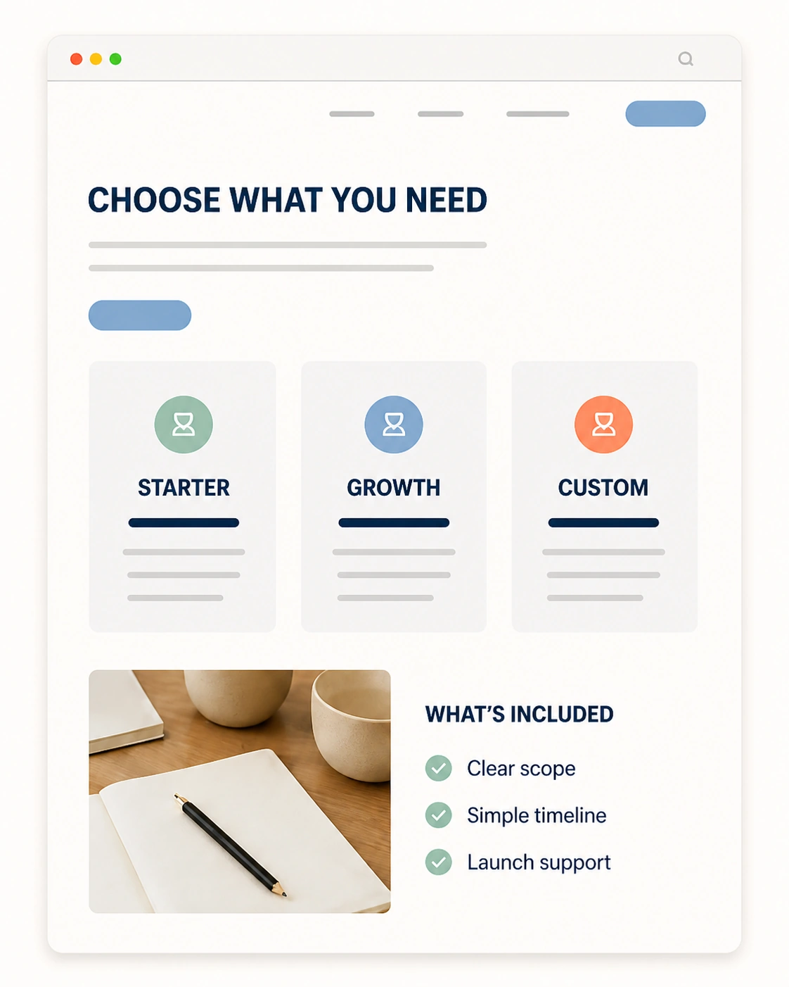 A website page that helps customers compare clear service options
