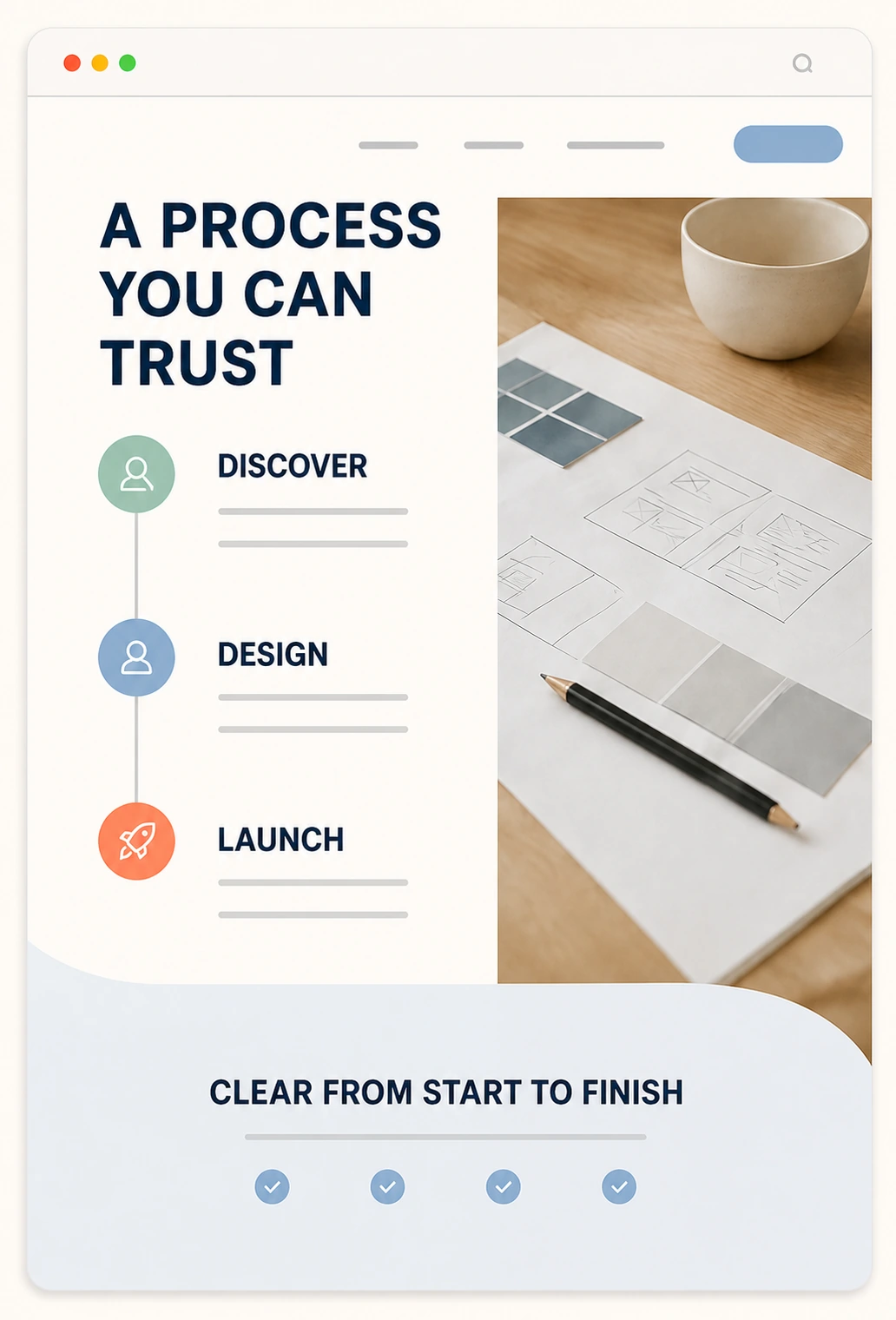 A website page that explains a clear and trustworthy project process